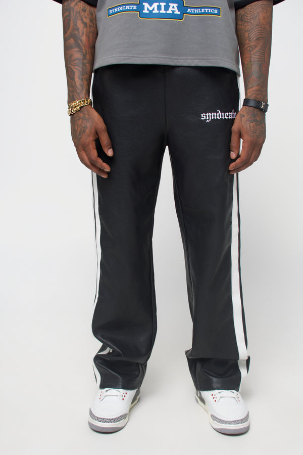 Noir Syn Leather Track Pants
