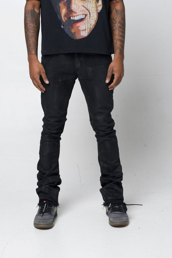 Black Wax Coated Stacked Jeans