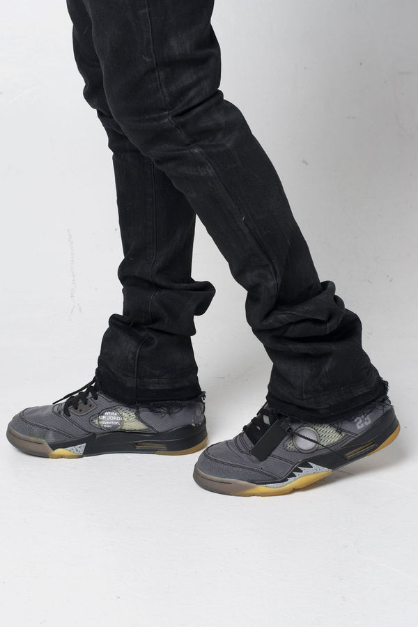 Black Wax Coated Stacked Jeans