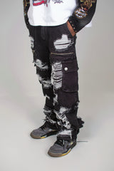 Black Distressed Cargo Denim