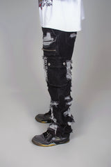 Black Distressed Cargo Denim