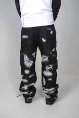 Black Distressed Cargo Denim