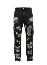 Black Distressed Cargo Denim
