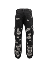 Black Distressed Cargo Denim