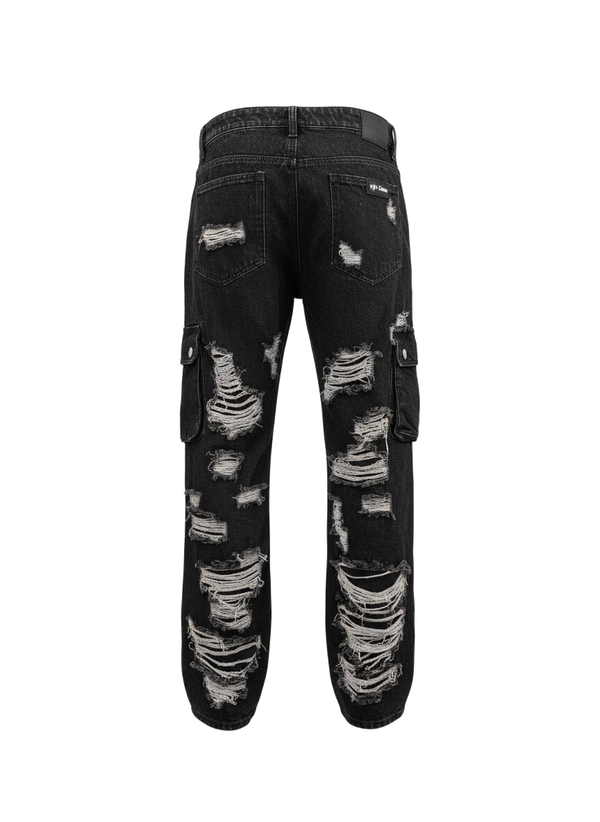 Black Distressed Cargo Denim