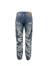 Dirty Wash Distressed Cargo Denim