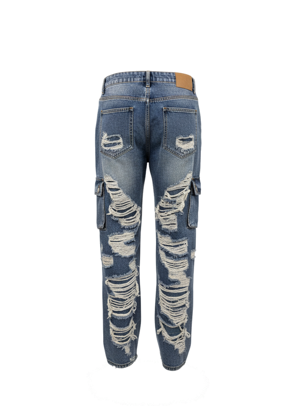 Dirty Wash Distressed Cargo Denim