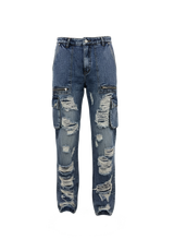 Dirty Wash Distressed Cargo Denim