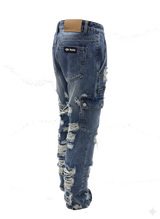 Dirty Wash Distressed Cargo Denim